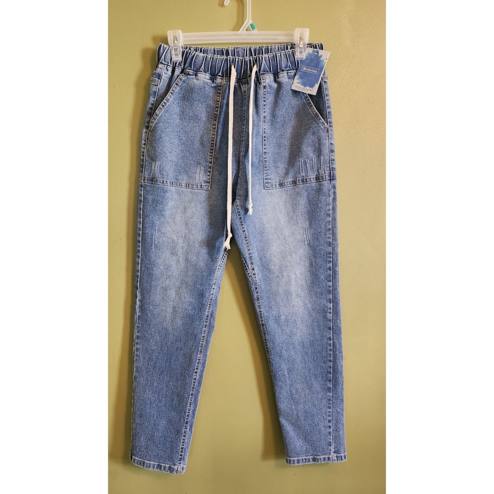 Metietila Women's High Waisted Pull-On Jeans Casual Elastic Waist Jeans Denim...